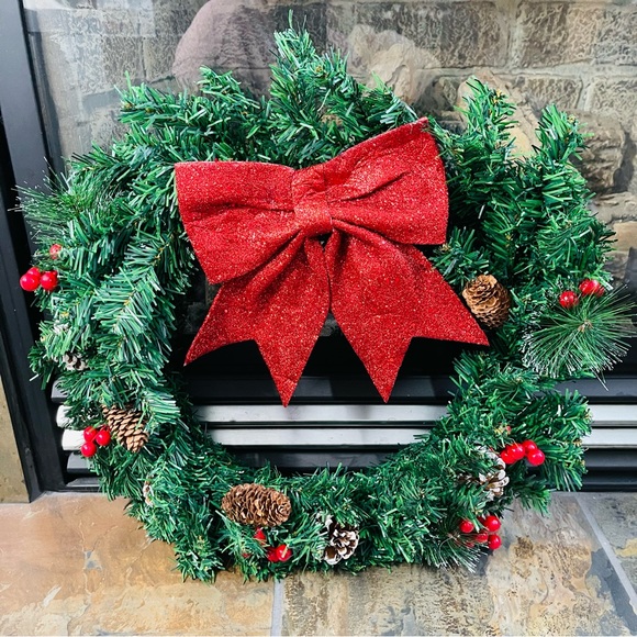 New Christmas Wreath for Door with Pine Cones Berry Spruce Red Ribbon Bow 50CM - Picture 8 of 10